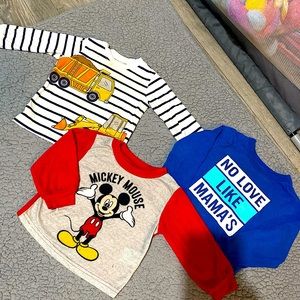 18 MONTHS BOY BUNDLE OF 3 WINTER SHIRTS LONG SLEEVE SHIRTS MICKEY MOUSE DISNEY